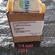 1,000 pcs resistor 1/4 watt 220k copper feet R 1/4w 220 k