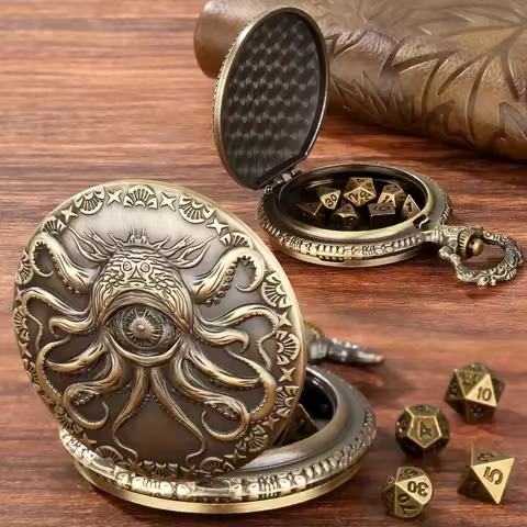 Octopus Metal Dice Case Vintage Cthulhu Pocket Watch DND Dice One eyed Octopus Pocket Watch box Dice