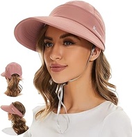 Sun Visor Hats for Women UV Protection Wide Brim 2 in 1 Zip-Off Visor Summer Beach Hat Womens Packable Golf Hat Salmon Pink