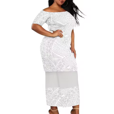 Summer Islander Women Puletasi Samoa Dresses Lady Short Sleeve Off shoulder Two Piece Set Polynesian