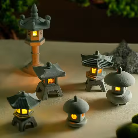Mini Pagoda Lantern Light Garden Statue Micro Landscape Fish Tank Zen Yard Aquarium Bonsai Zen Garde