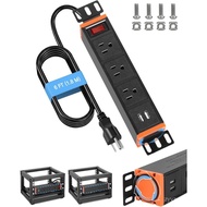 10-Inch Rack Mount PDU Power Strip, 1U Half-Rack Power Distribution Unit, 3 AC Outlets, 2 USB-A Port