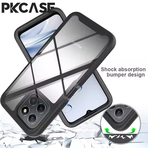 PKCASE 3 in 1 Transparent Hybrid Armor Shockproof Case For Honor 70 Lite X6 X6B X7 X7A X8 X8A X9 4G 