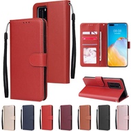 Case for Huawei P40 P30 P20 Lite Pro Nova 4e 3e Pro+  Leather Cover Case Wallet With Card Slots Soft TPU Bumper Shell Lanyard Stand Phone Cases