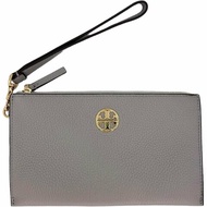 【TORY BURCH】大款拉鍊皮革手拿包-灰