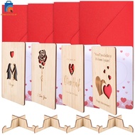 4Pcs Hollow Carving Wedding Anniversary Wood Card With Stand Wood Anniversary Greeting Card for Wife