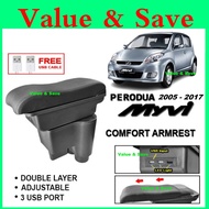Perodua Myvi 2005 - 2017 Armrest Adjustable Arm Rest With Red Black Stitch Kotak Rehat Lengan #D2