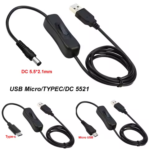 1.2M USB to Type C Cable/USB to Micro USB Cable/USB to DC 5521 Power Cable with Switch for Phone,LED