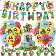 Mario Theme kids birthday party decorations banner cake topper balloon set supplies