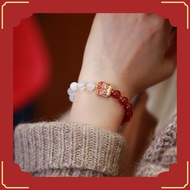[Design Style] Double-Stitch Red Agate White Agate Year Beast Bracelet Female Lion Awakening Accesso