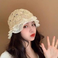 Soft hats and straw hats mixed with pleated fabric edges, breathable, heat-resistant material, cute 