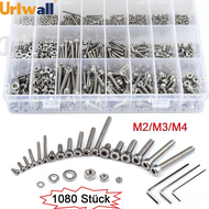 Urlwall 1080pcs Stainless steel hexagon screw and nut assortment set  M2 M3 M4  Screw and nut kit
