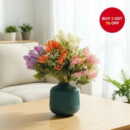 6 Forks Artificial Poppy Eustoma Flower Bouquet for Bridal Wedding Party Desktop Decoration