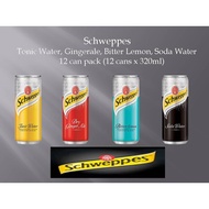 Schweppes Tonic, Bitter Lemon, Soda, Gingerale (12 can pack - 12 cans x 320ml)