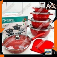 MALAYSIA UP📣(AZWAR SHOP)DESSINI ITALY 12 Pcs Granite Aluminium Non Stick Casserole Pot Bowl Deep Fry