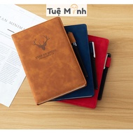 Sổ tay bìa da hoạ tiết hình hươu sổ ghi chép sang trọng A5 360 trang note kế hoạch S06 kèm cài bút