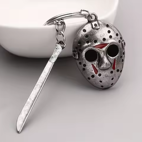 Horror Movies Jason Mask Keychain - Halloween Classic Scary Cosplay Costume Jewelry Charms Keyring- 