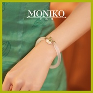 ┳ ◝ ➨ MONIKO Original Design 18k Gold Hetian Jade White  Lily of valley Bangle Impact Inspired Brac