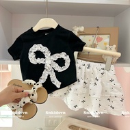 CS229 bow ruffle top Set with skirt for girls