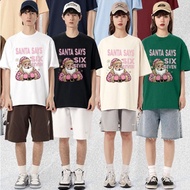 Funny 67 Meme Christmas T-Shirt for Men & Women - Pink Santa with Six Seven Number Joke, 100% Cotton