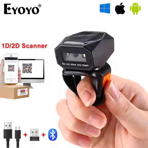 Eyoyo 2D Wearable Ring Barcode Scanner Mini Portable 3-in-1 USB Wired & 2.4G Wireless & Bluetooth QR