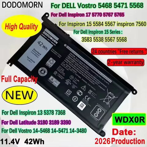 DODOMORN WDX0R Laptop Battery For DELL Vostro 5468 5471 5568 Inspiron 17 5770 5767 5765 15 5584 5567