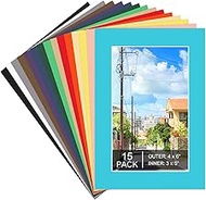 15 Pack 4x6 Picture Mats, Mixed Colors Frame Mattes for 3x5 Pictures Photo Frame Mat Core Bevel Cut
