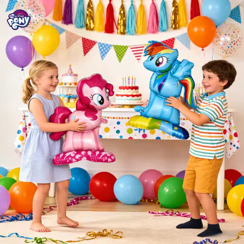 My Little Pony Standing Foil Balloon, Pinkie Pie & Rainbow Dash Character Mylar Balloon, Kids Birthd
