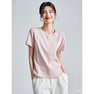 Summer Women's T-shirt - White Mercerized Cotton with Round Neck | D2G9