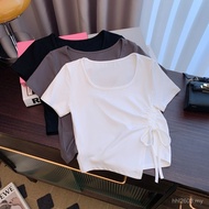 Women's Short Sleeve T-Shirt - 92%Cotton/8%Spandex, Drawstring Split Square Neck, 210g, Pack of 40