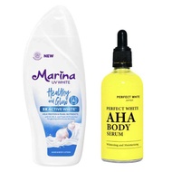 PAKET MENCERAHKAN PERFECT WHITE AHA DAN MARINA UV WHITE HEALTHY AND GLOW BIRU VIRAL