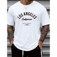 Men'S LA West Coast Tee 100% T-Shirt - Los Angeles Print Short Sleeve Round Neck Casual & Sporty Top