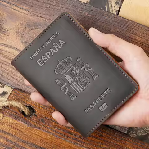 AIGUONIU High-end Spain Genuine Leather Passport Cover for Espana Credit Card Holder Vintage Men Wom