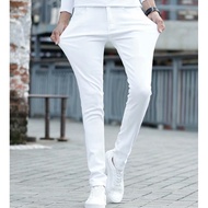 White Micro-Stretch Slim-Fit Casual Trousers Versatile Fitted Denim Jeans (CK888) [Station One]