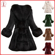 fulaide Mid-aged Women Coat Fuzzy Faux Fur Slim Fit V Neck Celebrity Prom Banquet Overcoat Elastic W