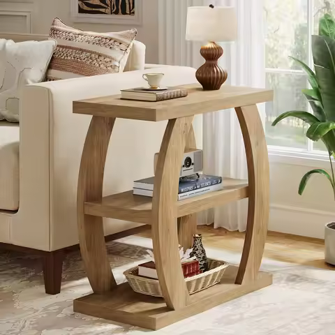 Tribesigns End Table for Living Room, 3-Tier Narrow Side Table with Storage, Farmhouse Wooden Beside