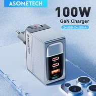 ASOMETECH 100W ที่ชาร์จความเร็วสูง GaN Type C ชาร์จเร็ว PD QC 4.0 3.0เครื่องชาร์จติดผนังสำหรับโทรศัพท์14 13 Pro Max แท็บเล็ต Mac Samsung