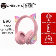 Onikuma B90 หูแมวสีชมพู RGB ชุดหูฟังเกมมิ่งน่ารักสำหรับพีซี PS4