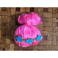 Pink Trolls Poppy Wig with Flower Headband | Kids Costume | Cosplay Party Wig