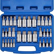 Mayouko 33PCS Master Hex Allen Bit Socket Set, S2 & Cr-V Steel, SAE and Metric, 5/64-Inch to 3/4-Inc