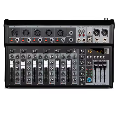 Professional 7 Channels Audio Mixer Console 16 DPS Effects USB Audio Mixer 48v USB/BT Effects Record
