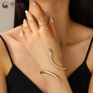 FLYTOP Luxurious Exaggerated Golden Snake-Shaped Open Adjustable Jewelry Set Women's Statement Acces