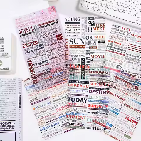 6-Piece Colorful English Phrase Stickers, Inspirational Quote Patterns, for Journal Decoration & Scr