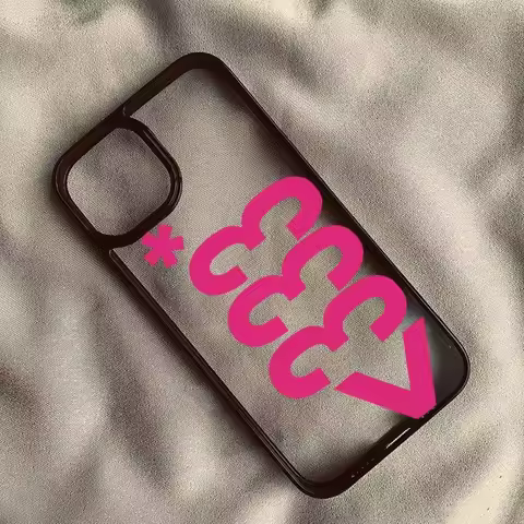Hot Pink Bold Letter Asterisk Arrow Black Rim Clear Phone Case For iPhone 17 16 15 14 13 Pro Max, Y2