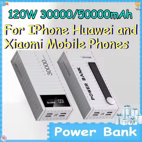 120W 30000/50000mAh Power Bank for IPhone Huawei and Xiaomi Mobile Phones Fast-charging Container Po