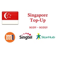 SINGAPORE MOBILE TOPUP FOR SINGTEL, M1, STARHUB