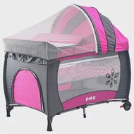 EMC 雙層安全嬰兒床(具遊戲功能)(幸福紅)附贈尿布台、遮光罩與蚊帳