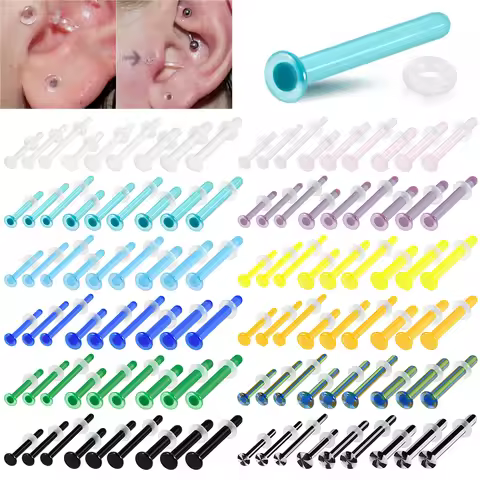 1/2/20PCS Colorful Pyrex Glass Piercing Labret Straight FlatBack Nose Lip Belly Ring Ear Cartilage L