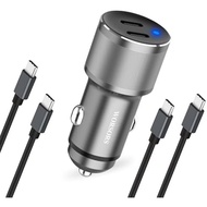 Dual 45W USB C Car Charger, 90W Max Super Fast Charging, All Metal 12V Cigarette Lighter Adapter for