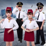 Ready Stock COD Children Captain & Stewardess Pilot Flight Uniform For Boys Girls Performance Cospla